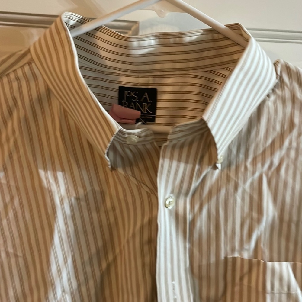 Tan and white stripes, 18 neck 36 sleeve